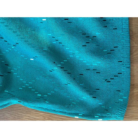 READ St John Evening Mock Neck Knit Midi Dress Women Size 6 Teal Y2K Glam Event - Picture 13 of 16